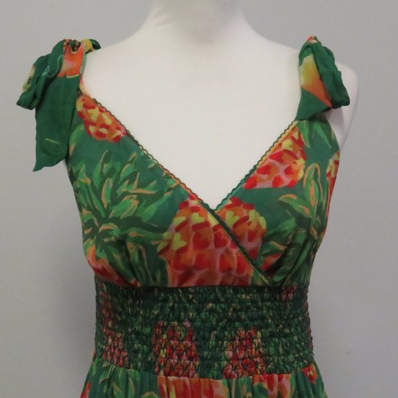 FarmRio Green Pineapple Print Maxi Dress Size S NWT - Picture 3 of 15